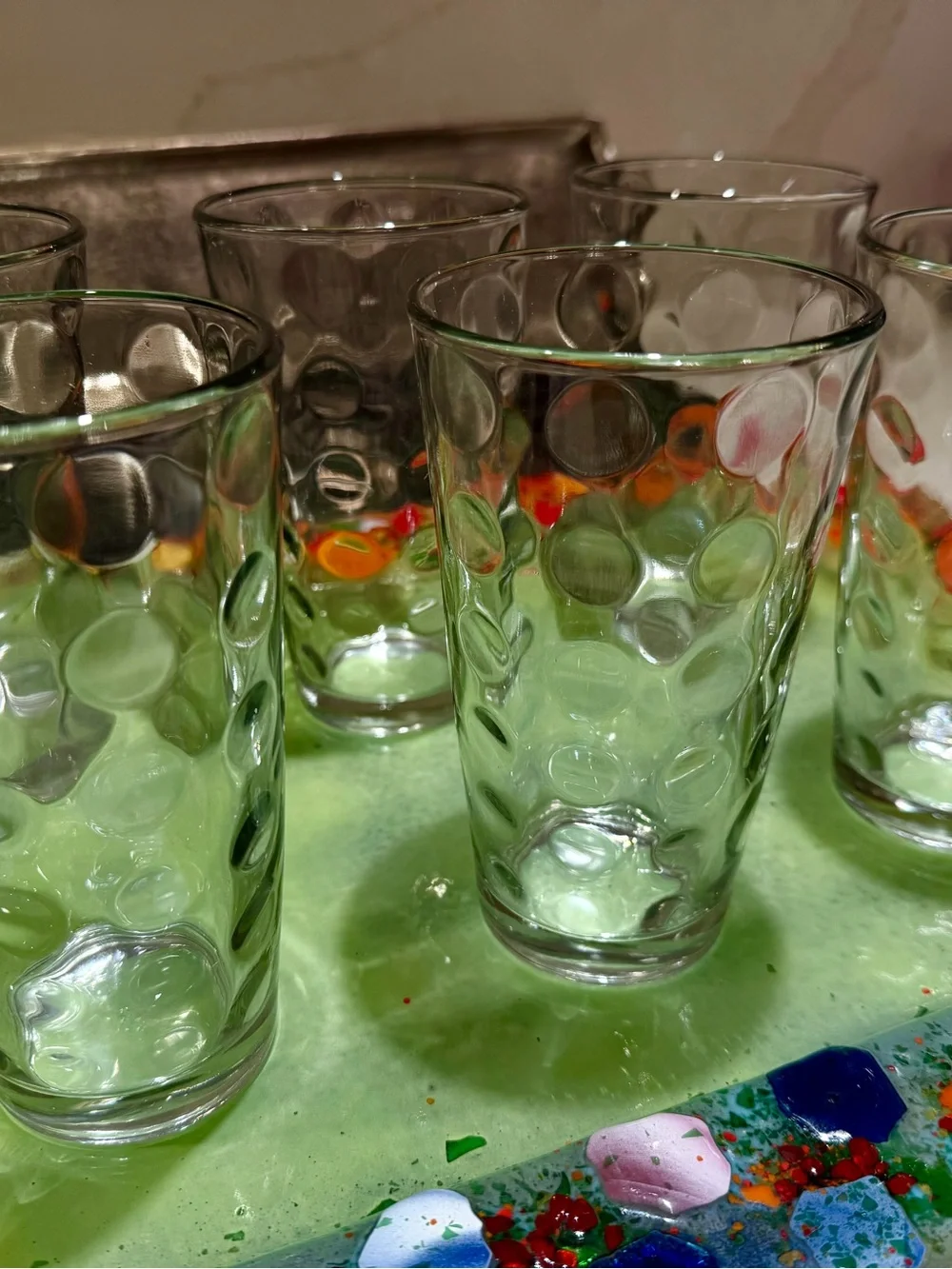Clear Textured Anchor Hocking Dot Glass Tumblers - Set of 6, Vintage -
